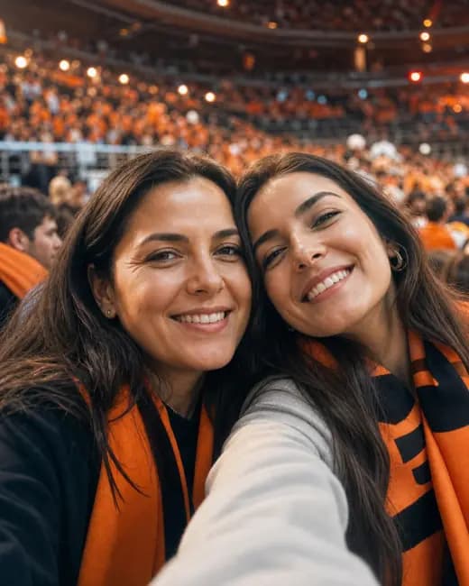 Tribünde selfie çeken iki Eczacıbaşı taraftarı